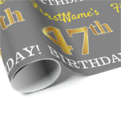 Papier Cadeau Grey, Imitation Gold Look "47th BIRTHDAY" (Coin rond)