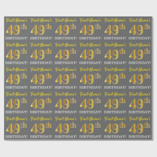 Papier Cadeau Grey, Imitation Gold Look "49e anniversaire"