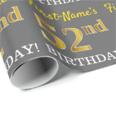 Papier Cadeau Grey, Imitation Gold Look "52e anniversaire" (Coin rond)