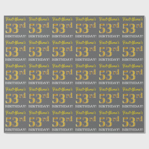 Papier Cadeau Grey, Imitation Gold Look "53ème anniversaire"