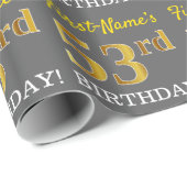 Papier Cadeau Grey, Imitation Gold Look "53ème anniversaire" (Coin rond)
