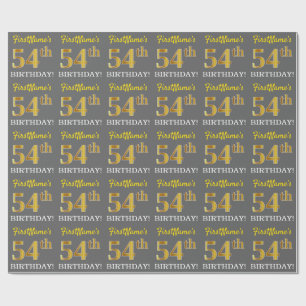 Papier Cadeau Grey, Imitation Gold Look "54e anniversaire"