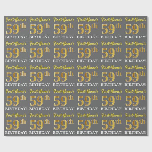 Papier Cadeau Grey, Imitation Gold Look "59e anniversaire" (Plat)