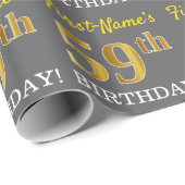 Papier Cadeau Grey, Imitation Gold Look "59e anniversaire" (Coin rond)