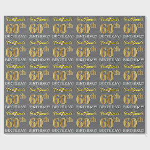 Papier Cadeau Grey, Imitation Gold Look "60e anniversaire"