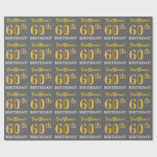 Papier Cadeau Grey, Imitation Gold Look "60e anniversaire" (Plat)