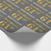 Papier Cadeau Grey, Imitation Gold Look "61ème anniversaire" (Coin)