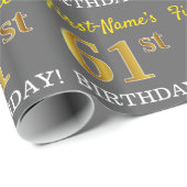 Papier Cadeau Grey, Imitation Gold Look "61ème anniversaire" (Coin rond)