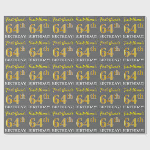 Papier Cadeau Grey, Imitation Gold Look "64e anniversaire"