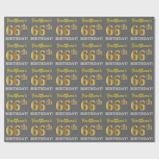 Papier Cadeau Grey, Imitation Gold Look "66e anniversaire" (Plat)