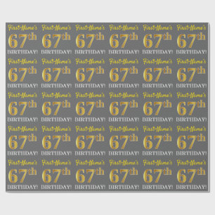 Papier Cadeau Grey, Imitation Gold Look "67e anniversaire"