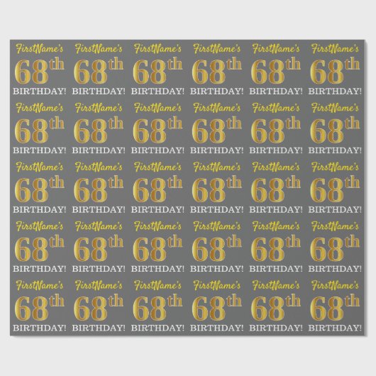 Papier Cadeau Grey, Imitation Gold Look "68e anniversaire" (Plat)