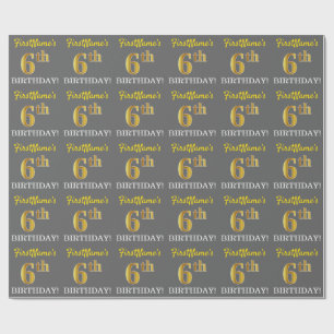 Papier Cadeau Grey, Imitation Gold Look "6e anniversaire"