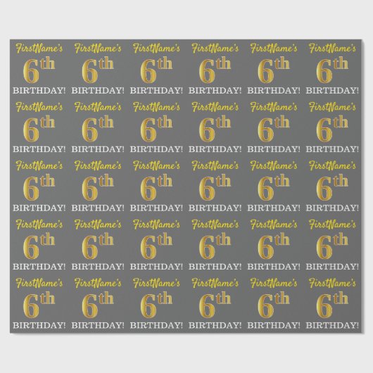 Papier Cadeau Grey, Imitation Gold Look "6e anniversaire" (Plat)