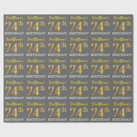 Papier Cadeau Grey, Imitation Gold Look "74e anniversaire" (Plat)