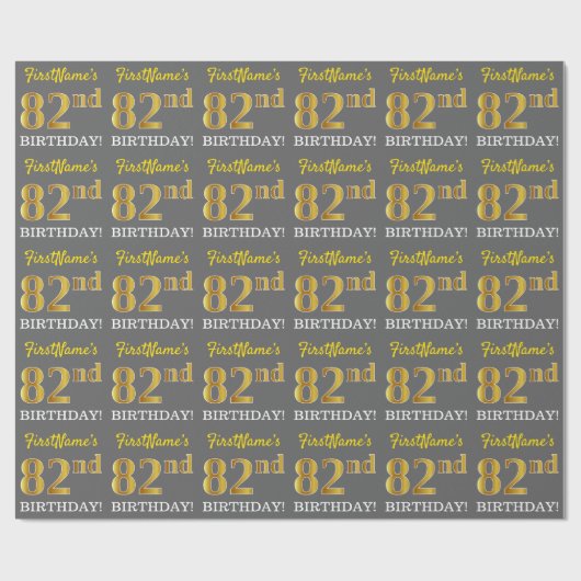 Papier Cadeau Grey, Imitation Gold Look "82e anniversaire" (Plat)