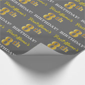 Papier Cadeau Grey, Imitation Gold Look "8e anniversaire" (Coin)