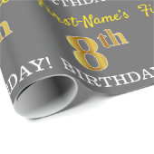 Papier Cadeau Grey, Imitation Gold Look "8e anniversaire" (Coin rond)