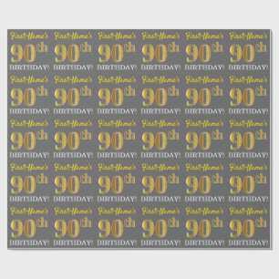 Papier Cadeau Grey, Imitation Gold Look "90e anniversaire"