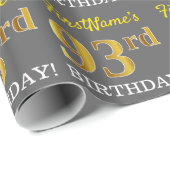 Papier Cadeau Grey, Imitation Gold Look "93ème anniversaire" (Coin rond)
