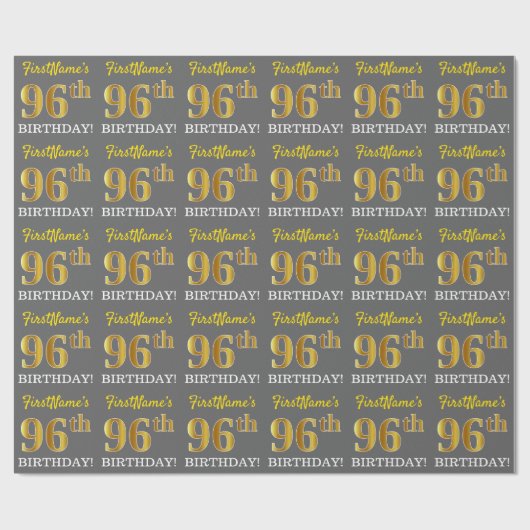 Papier Cadeau Grey, Imitation Gold Look "96e anniversaire" (Plat)