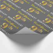 Papier Cadeau Grey, Imitation Gold Look "9e anniversaire" (Coin)