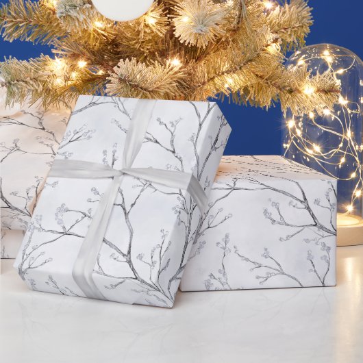 Papier Cadeau Grey Silver Winter Trees Christmas (Vacances)