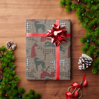 Papier Cadeau Greyhound Christmas Plaid Burlap 