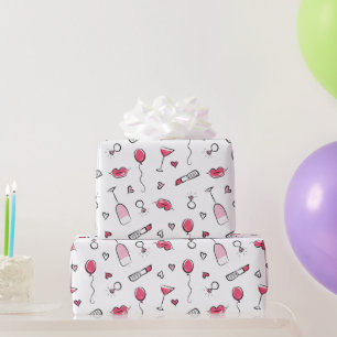 Papier Cadeau Gribouillages de mariage rose vif et noir