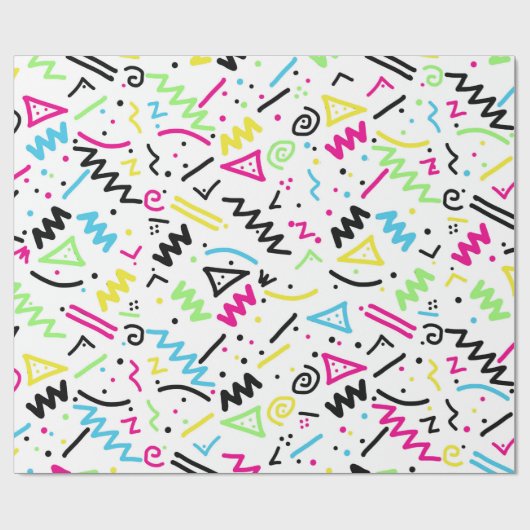 Papier Cadeau Griffonnage jaune vert-bleu rose au néon des (Plat)