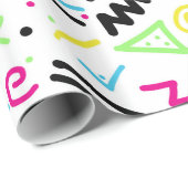 Papier Cadeau Griffonnage jaune vert-bleu rose au néon des (Coin rond)