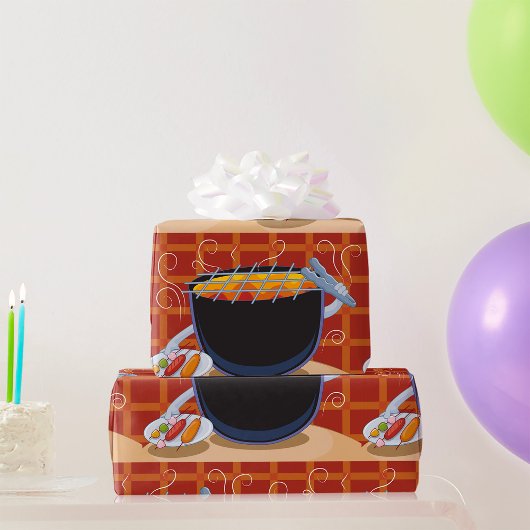 Papier Cadeau Grillades au barbecue avec des tongues et des broc