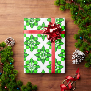 Papier Cadeau ❄ Grille de flocon de neige de l'hiver vert ❄