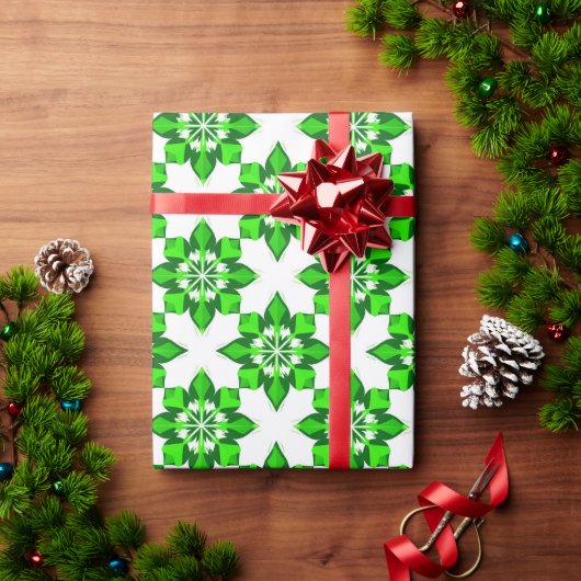 Papier Cadeau ❄ Grille de flocon de neige de l'hiver vert ❄ (Cadeau de vacances)