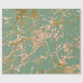 Papier Cadeau Grille de marbre doré Rose de la mer verte (Plat)