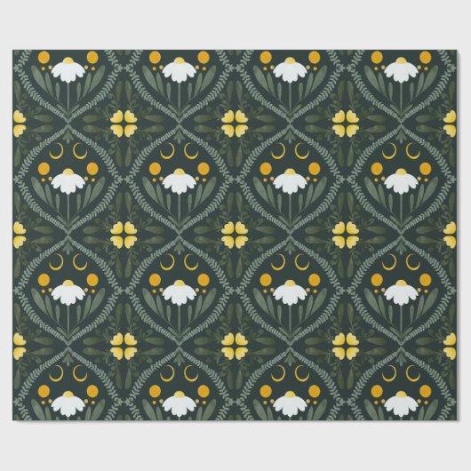 Papier Cadeau Grille de Moonflower | Vert forêt foncé (Plat)