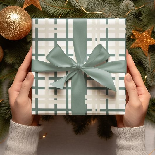 Papier Cadeau Grille Montauk moderne Vert & Beige