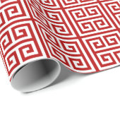 Papier Cadeau Grille rouge cerise Grandes clés grecques Imprimer (Coin rond)