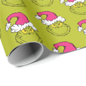 Papier Cadeau Grinch avec un chapeau de Père Noël rose (Coin rond)