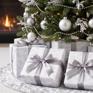 Papier Cadeau Gris argent Botanique Chic Noël blanc