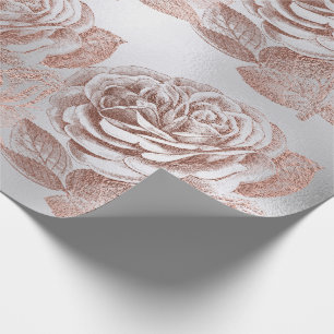 Papier Cadeau Gris argenté floral métallique en pastel d'or de