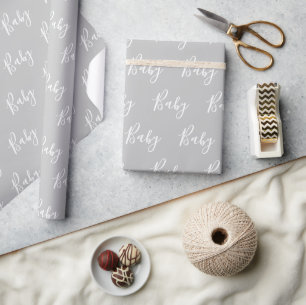 Papier Cadeau Gris Bébé Script Élégant Bébé Papier enveloppant
