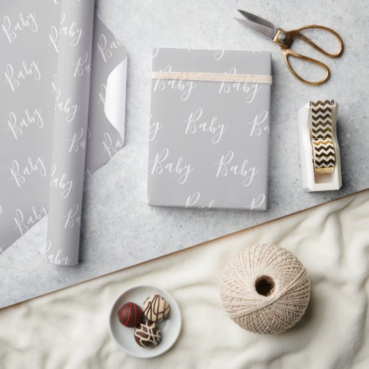 Papier Cadeau Gris Bébé Script Élégant Bébé Papier enveloppant (Artisanat)