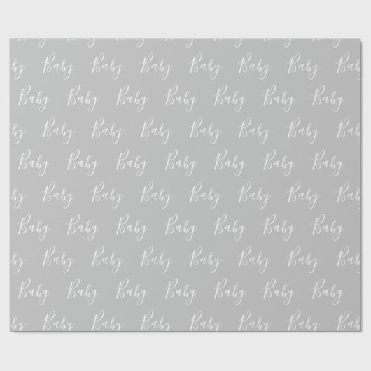 Papier Cadeau Gris Bébé Script Élégant Bébé Papier enveloppant (Plat)