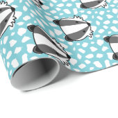 Papier Cadeau Gris blanc bleu - motif de blaireau (Coin rond)