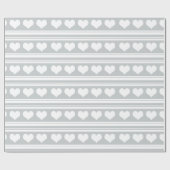 Papier Cadeau Gris blanc mignon de motif de rayures de coeur (Plat)
