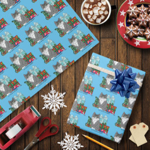 Papier Cadeau Gris blanc Noël Kitten