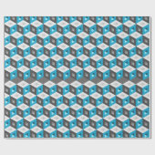 Papier Cadeau gris bleu de motif isométrique des cubes 3D (Plat)