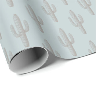 Papier Cadeau Gris Cactus Motif bleu