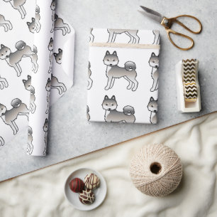 Papier Cadeau Gris Et Blanc Alaskan Klee Kai Cute Chien Motif